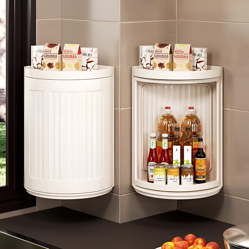 优勤厨房置物架旋转调料调味品储物柜壁挂台面转角收纳神器三角架