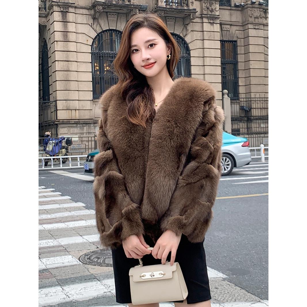 进口芬兰狐皮女式短款海宁全皮秋冬新款年轻时尚皮草一体夹克