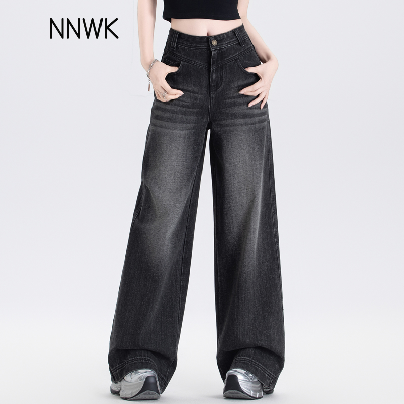 秋冬黑色加绒牛仔裤女2025年流行网红女裤子加厚高腰阔腿裤直筒裤