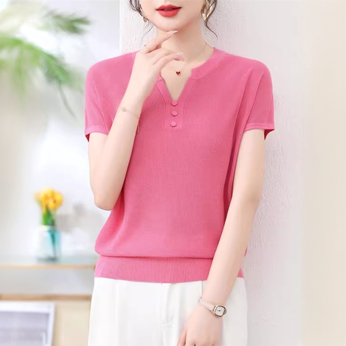 2025新款时尚百搭减龄针织衫韩系设计感慵懒风女款上衣洋气t恤女