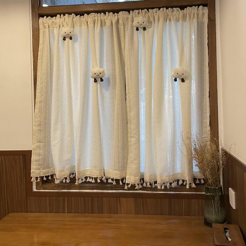 法式复古流苏棉麻窗帘美式田园奶油风厨房卧室隔断遮挡柜子门帘