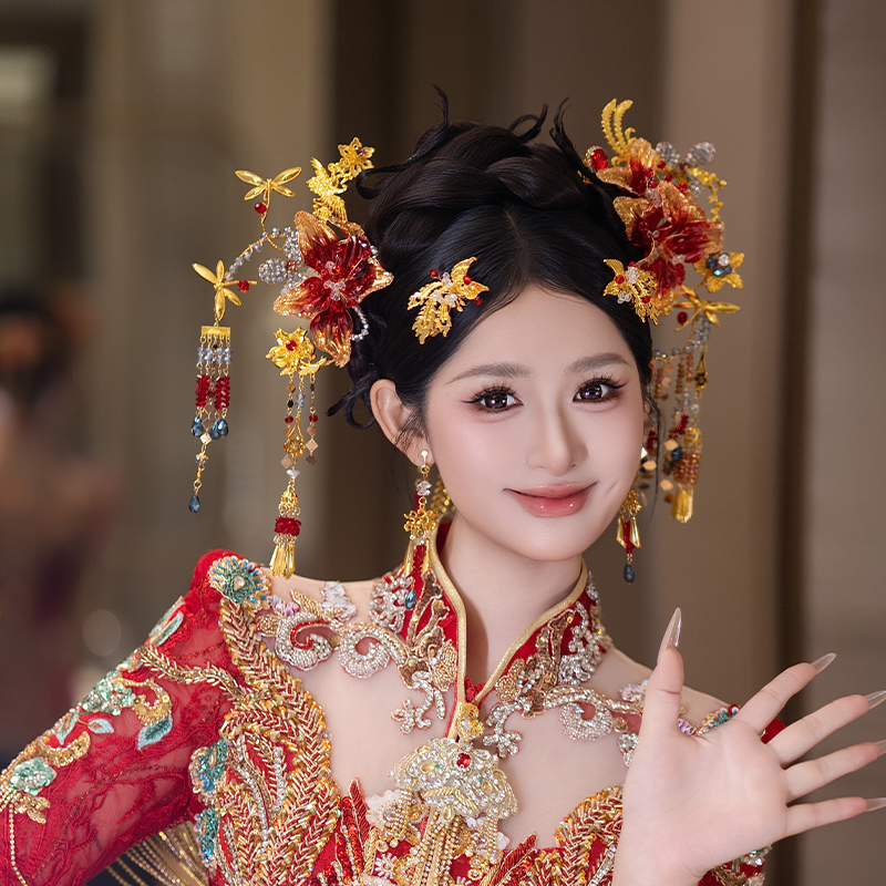 合金婚庆饰品 华丽新娘中式龙凤褂秀禾服结婚减龄显脸小头饰D0671