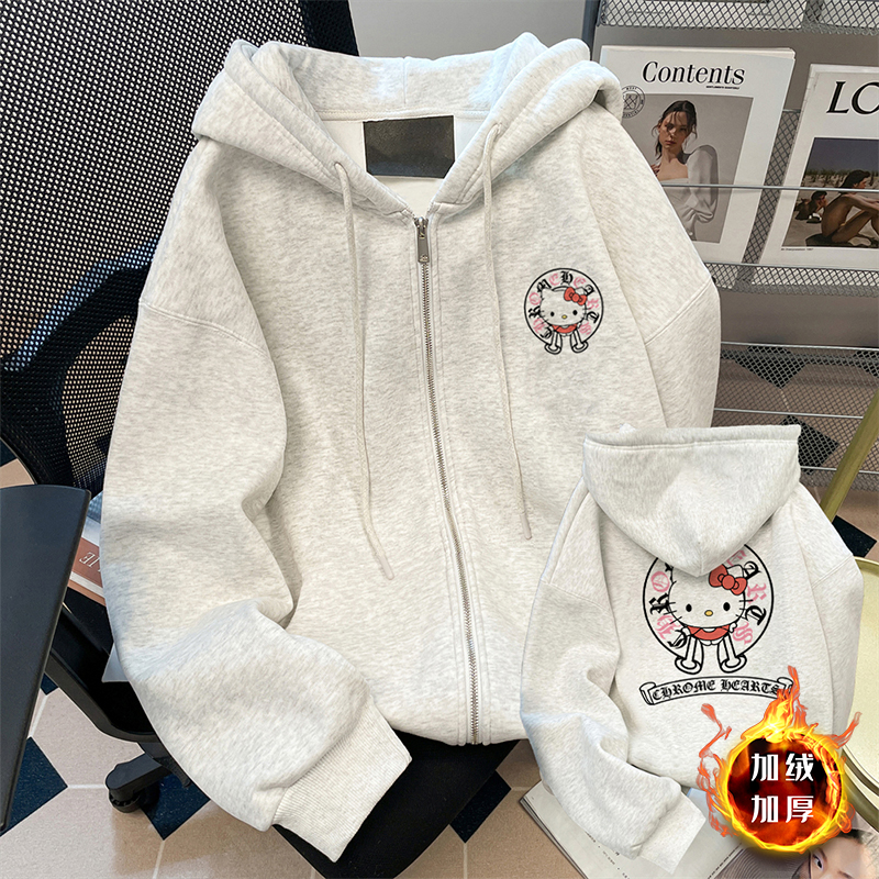 儿童秋冬款拉链衫外套2025新款女童加绒连帽卫衣女孩休闲时髦长袖