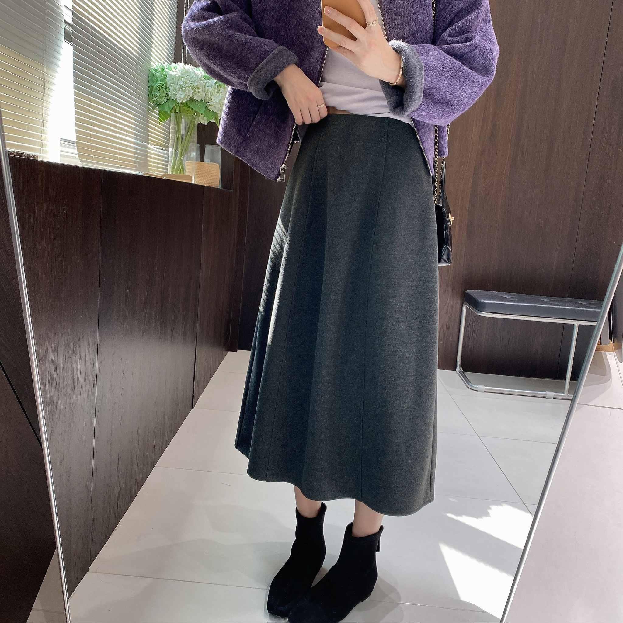 IMFLY金小金自制女装 半身裙DYQ803秋冬季气质赫本裙毛呢A字裙