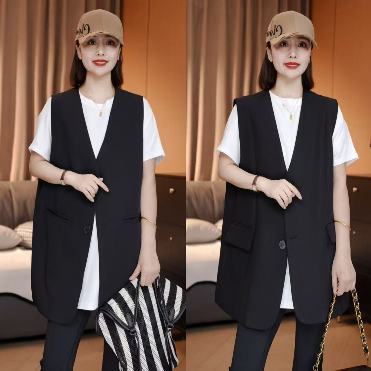 秋季新款 口袋时尚西装马甲休闲百搭气质显瘦马甲洋气减龄韩版