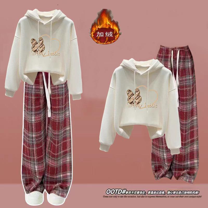 新春过年服秋冬新款2026本命年加绒套头连帽卫衣少女宽松休闲套装