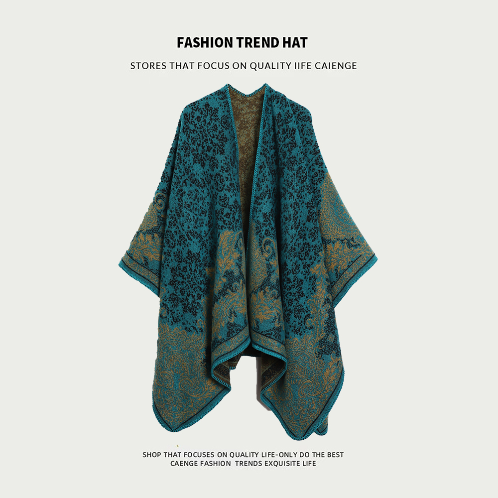 民族风披肩女秋冬季加厚斗篷外套青海西藏旅游拍照空调房开 叉披