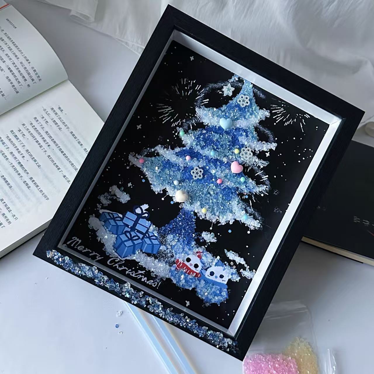 （利灵）圣诞节新款圣诞树碎石水晶相框diy材料包桌面摆件送女友