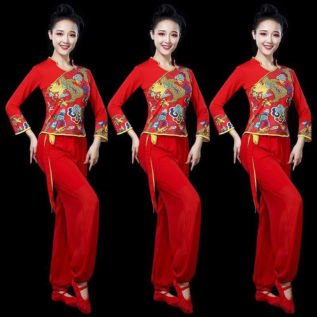 秧歌服女套装扇子舞演出服女中老年夏季广场舞服装腰鼓队打鼓舞服