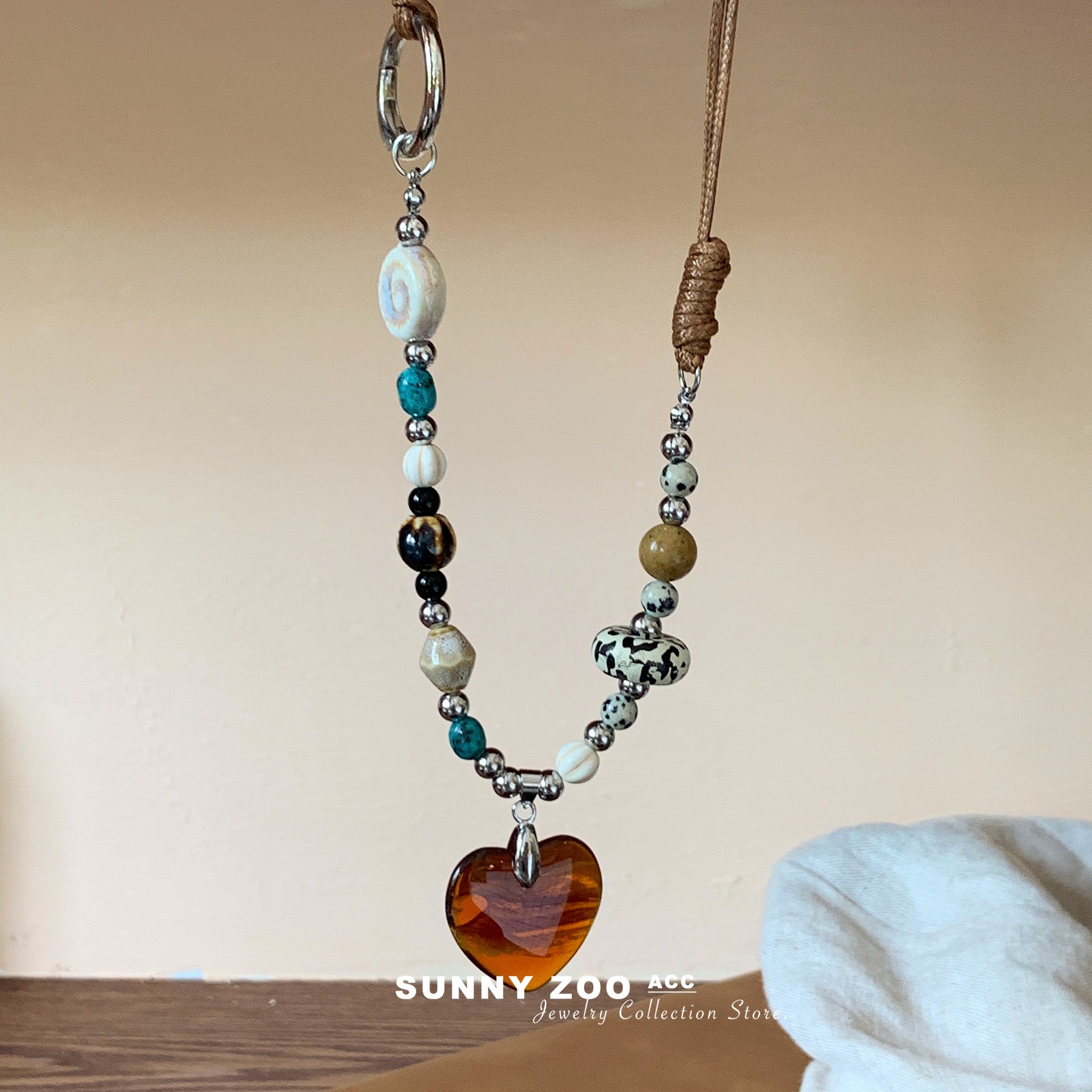 铜合金项链 梦境琉璃爱心项链复古vintage高级感百搭小众毛衣链