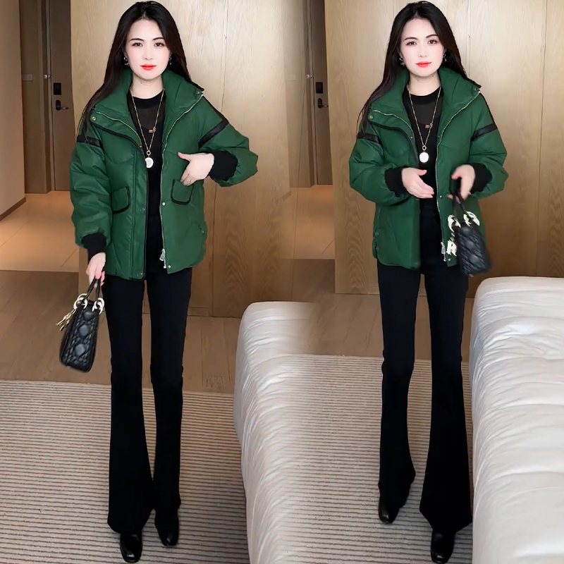 时尚短款羽绒棉服女2025冬季新款洋气显瘦宽松连帽面包服棉袄外套