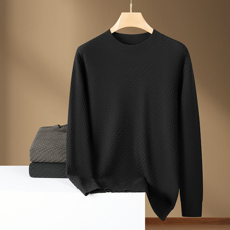 加大码男士羊毛打底宽松潮胖子圆领长袖针织衫潮男纯色加肥毛衫