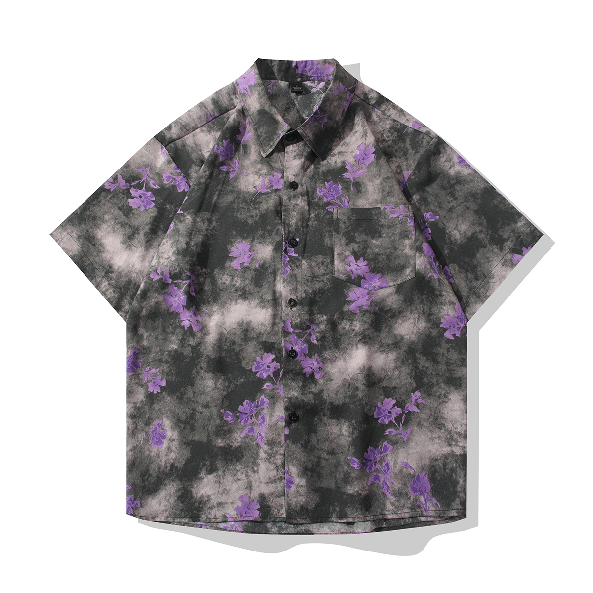 夏季凉感冰丝花衬衫复古渐变宽松短袖新中式情侣休闲速干半袖衬衣