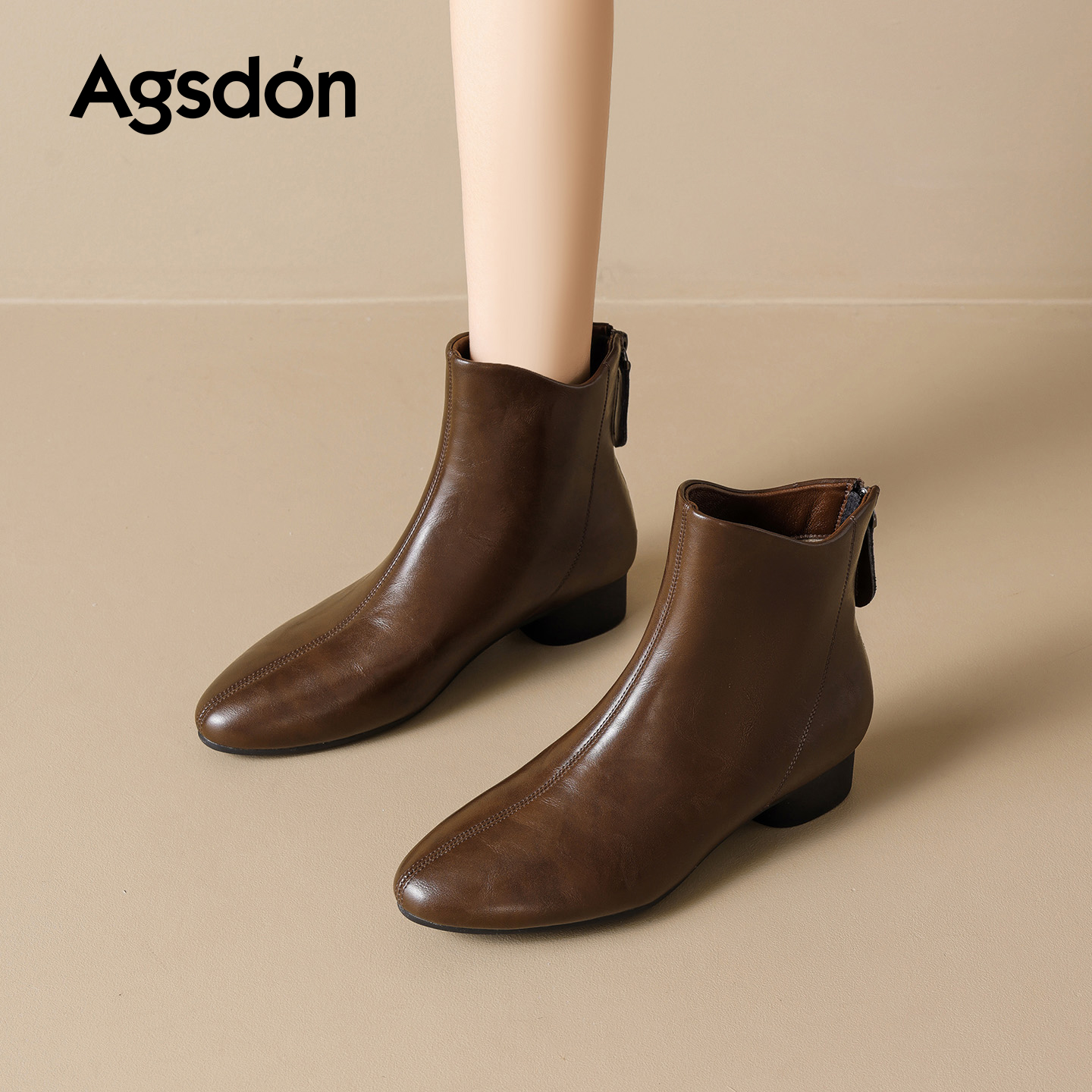 /奥古狮登棕色短靴女2025新款秋冬尖头切尔西靴子增高爆款裤管靴Q