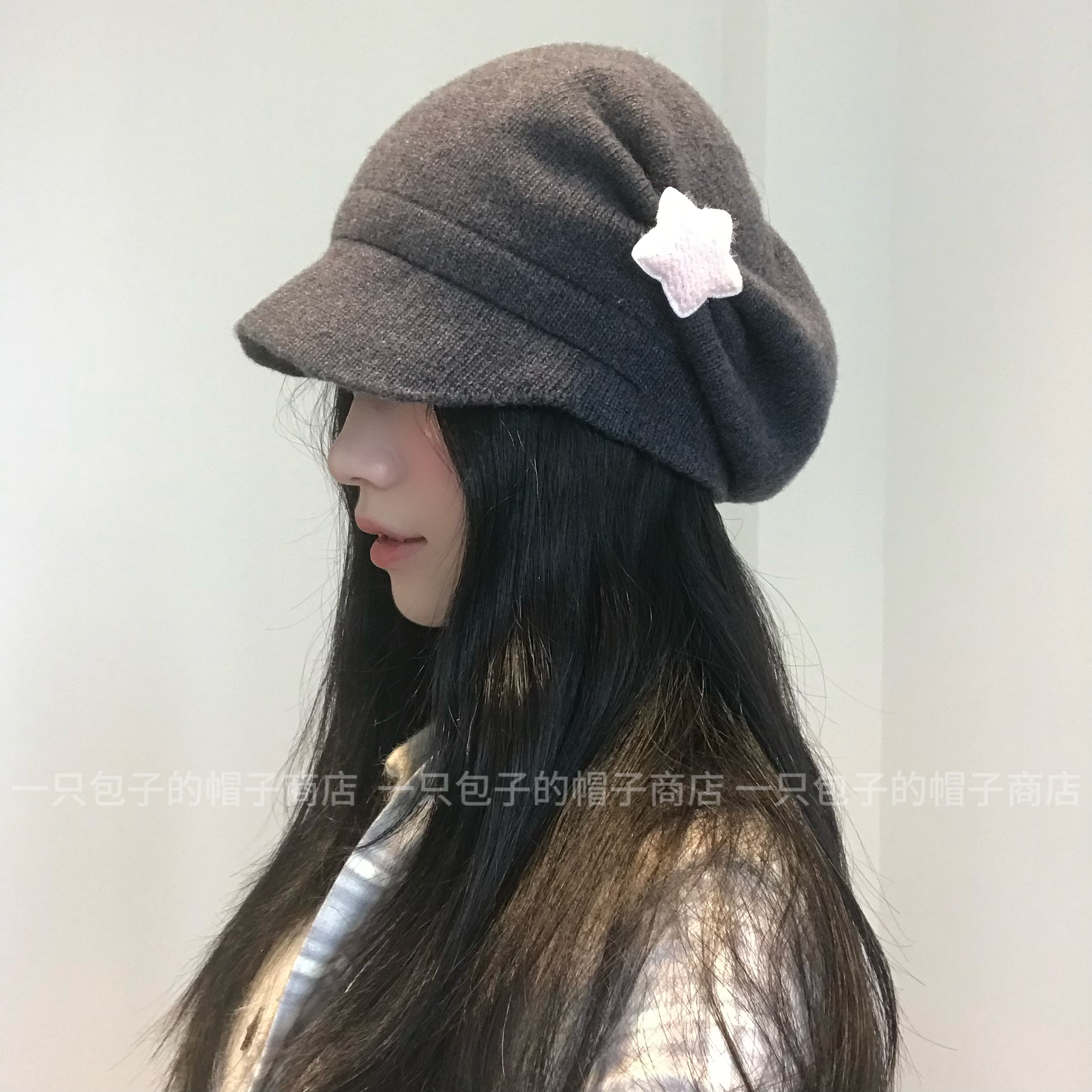韩系ins短檐星星款针织包头帽
