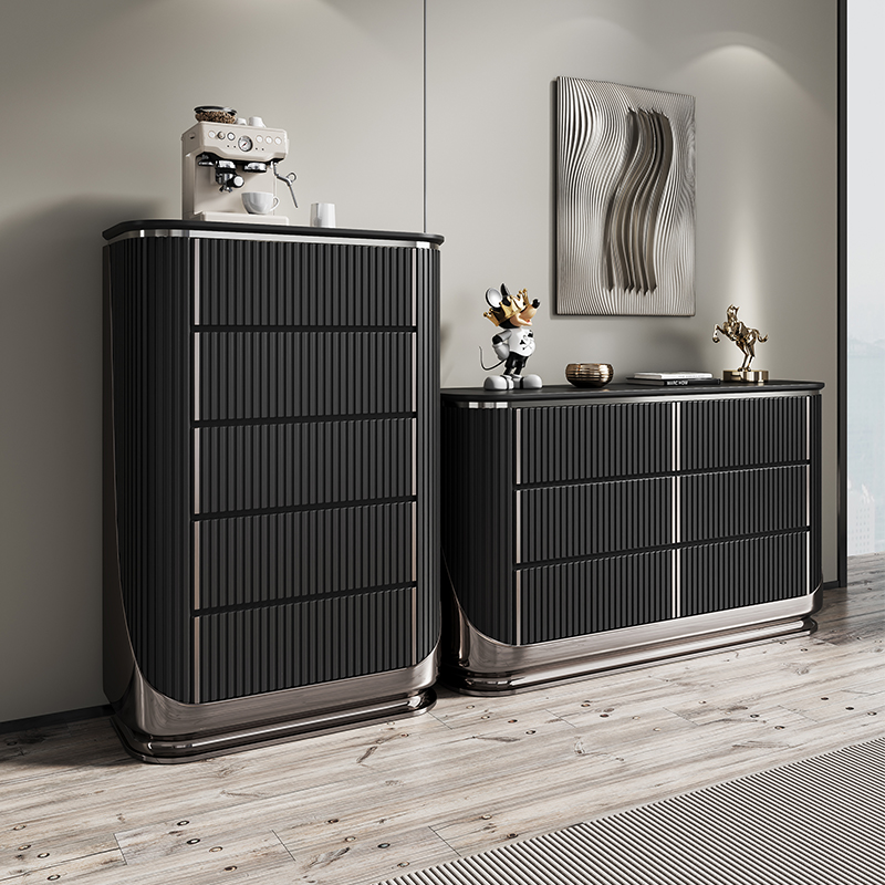 意式轻奢斗柜设计师实木我是鬼床尾柜黑胡桃木客厅玄关收纳装饰柜