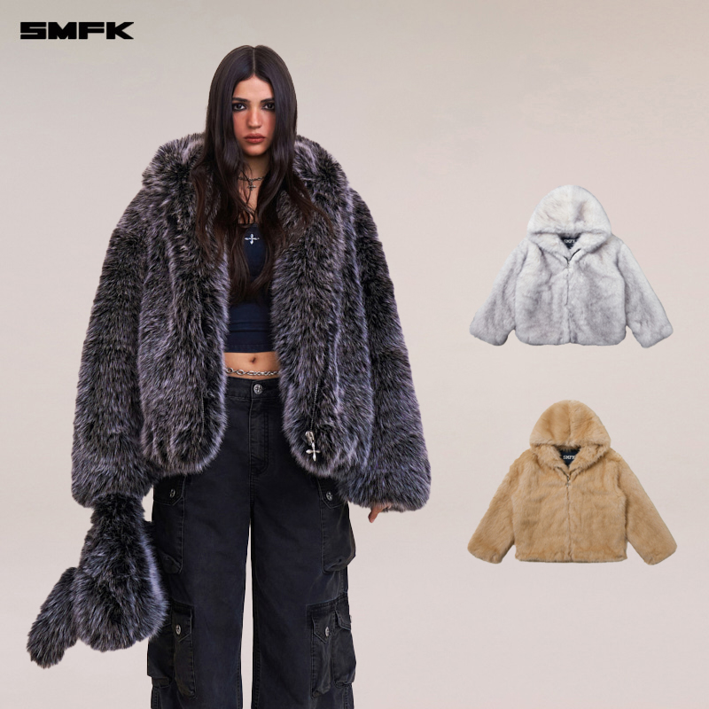SMFK十字雕像荒原阔身帽衫 CF002BF1 冬季毛呢长袖宽松连帽外套