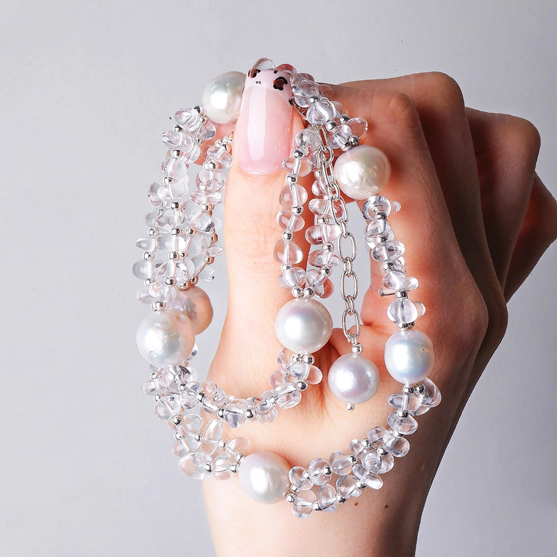 链子925银 《秋梦》 N18095随型白水水珠珠（大小不一）项链 约40+7CM