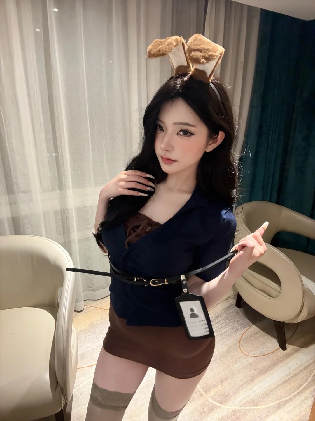 【兔子警官】辣妹复古纯欲风性感绑带包臀连衣裙+短袖开衫两件套女