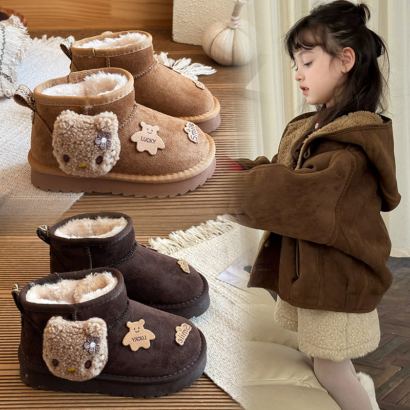 冬季儿童加绒加厚加棉保暖棉鞋雪地靴可爱女童厚底防滑51128