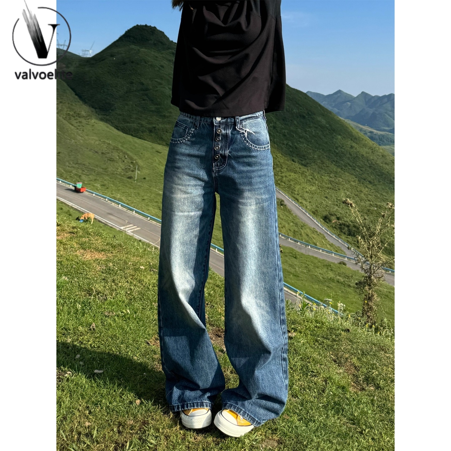 美式复古水洗做旧直筒牛仔裤男女款高级感微喇宽松美式直筒牛仔裤