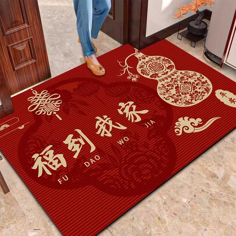 红色喜庆入户门地垫硅藻泥进门脚垫吸水防滑耐磨家用玄关门口地毯