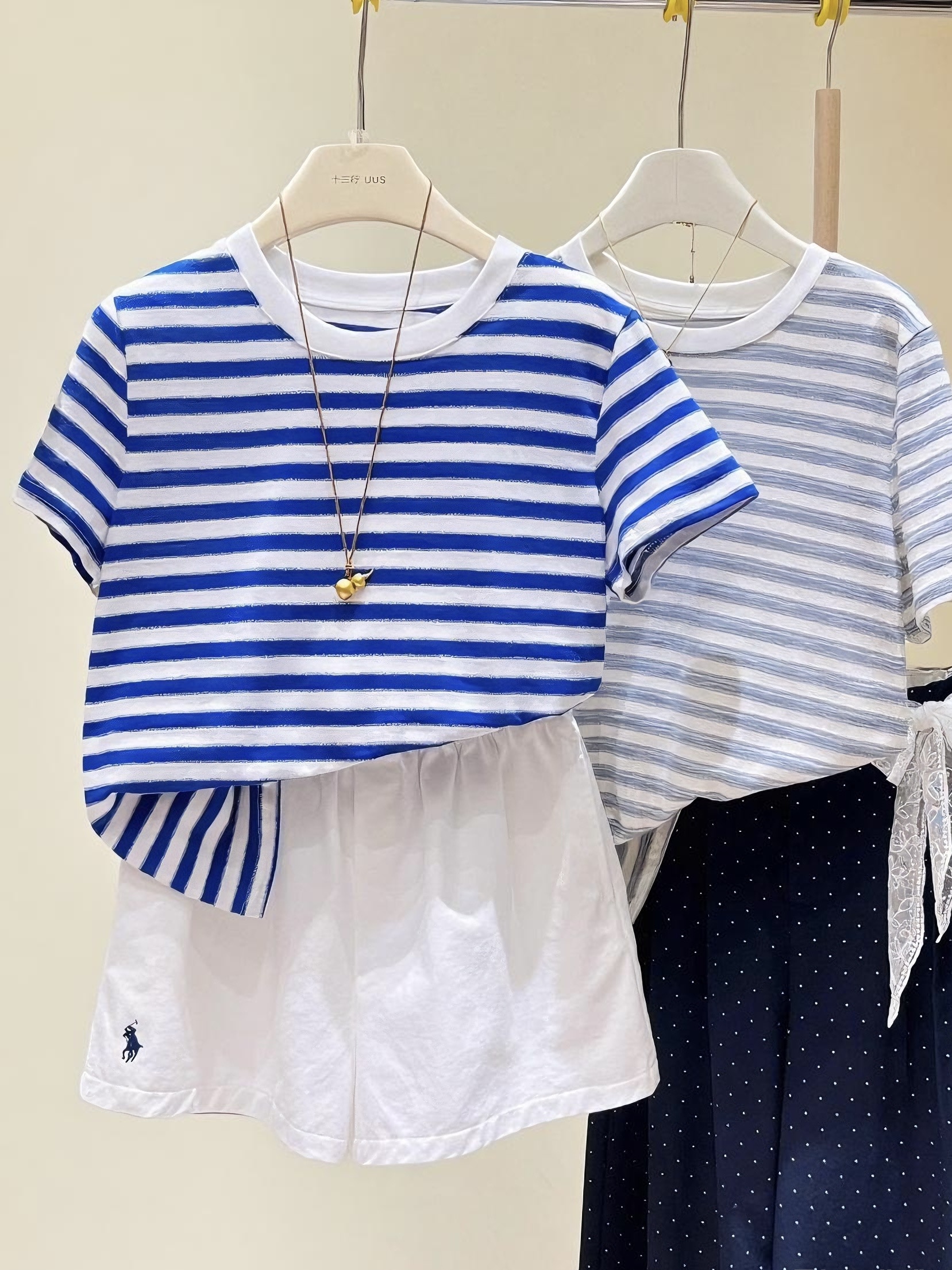 夏季新款圆领T恤宽松型轻职风韩版高腰条纹短袖夏装