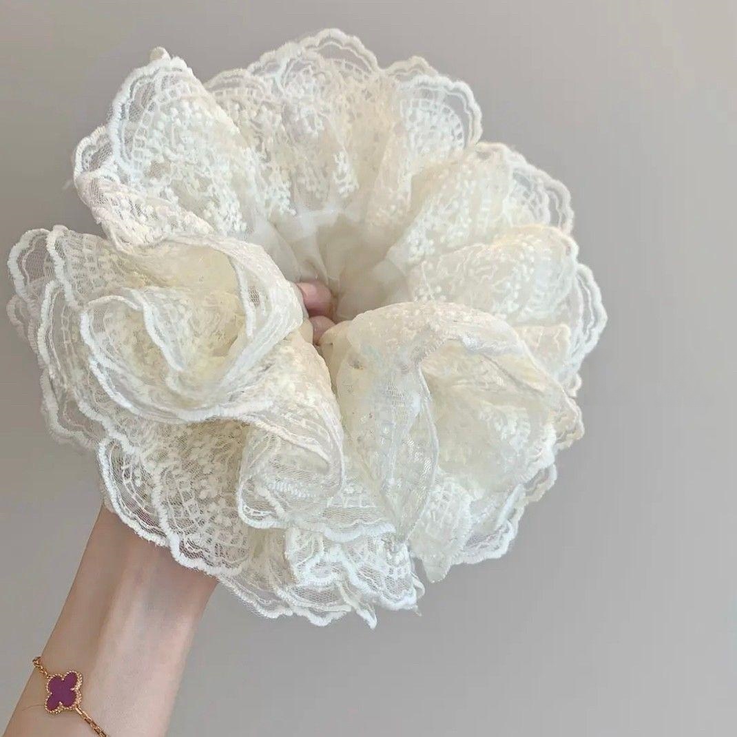 2026款大肠超仙蕾丝头饰发绳丸子头绳优雅发饰花边刺绣大发圈高级