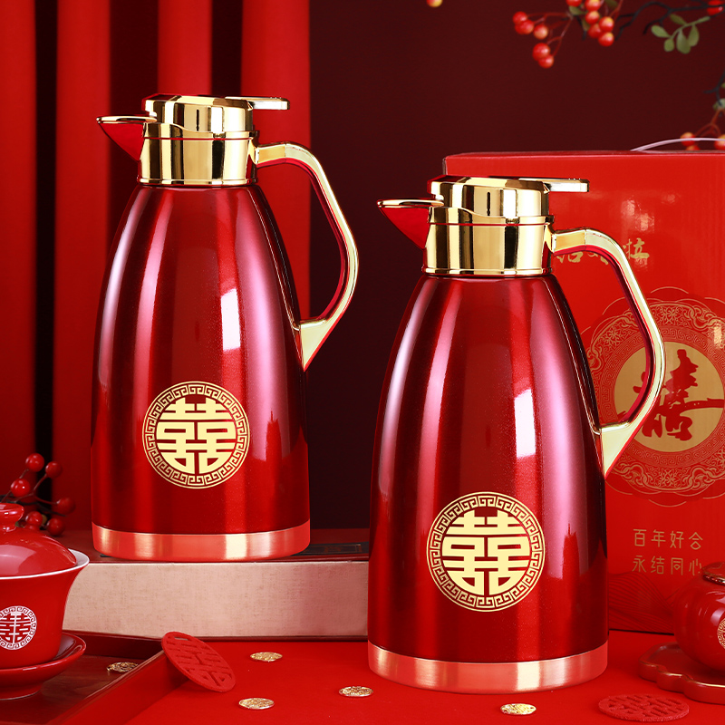 结婚热水壶大红色家用暖水壶女方陪嫁保温瓶保温壶婚庆用品温水壶