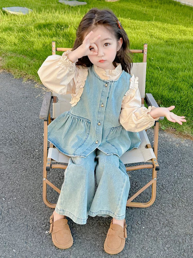 洋气裙子时尚韩版碎花短袖两件套套装小童秋季女宝女