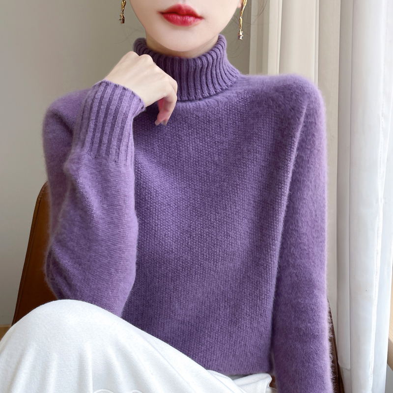 秋冬新款羊毛衫女高领套头两翻领洋气宽松针织羊绒毛衣内搭打底衫