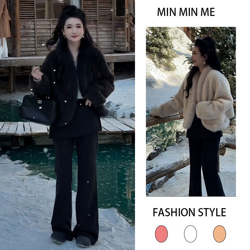 2025秋冬季新款设计感时尚慵懒风长袖外套女搭配休闲阔腿裤两件套