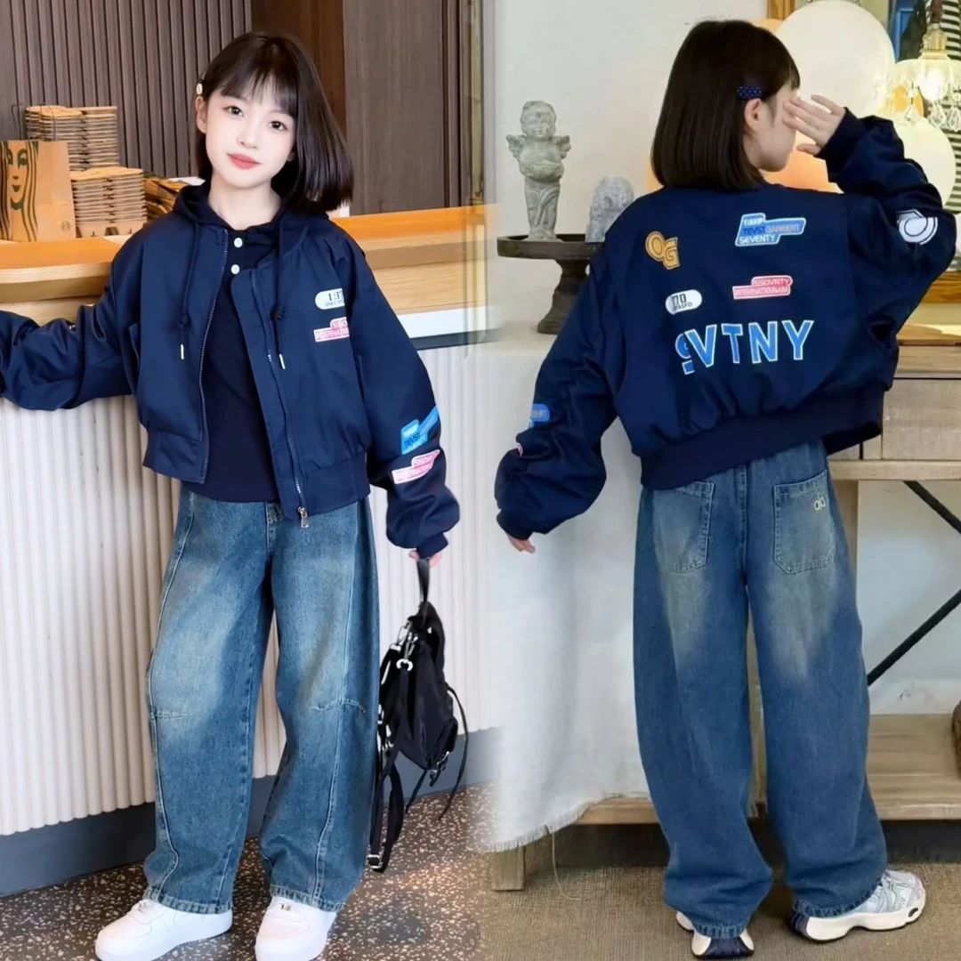 女童美式短款外套春秋季2025新款洋气儿童机车风棒球服韩版上衣潮