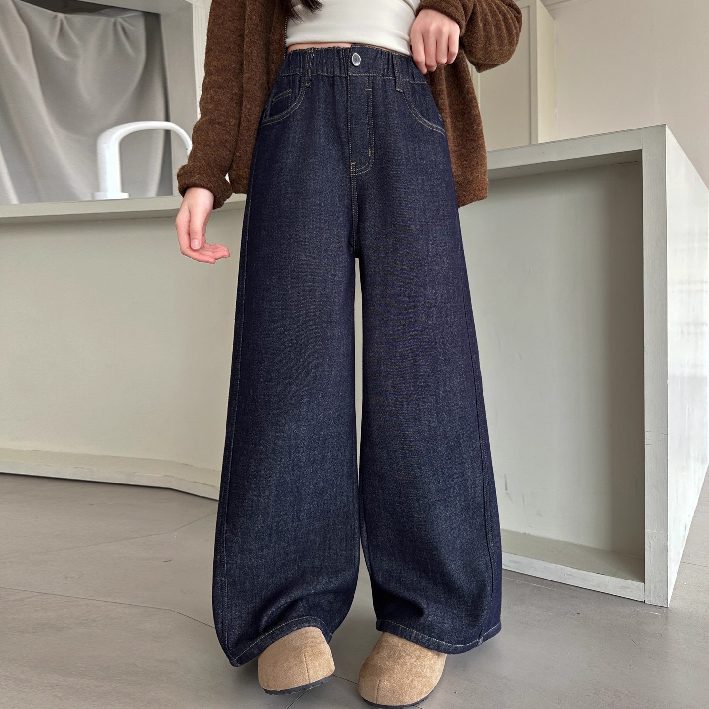 女童加绒裤子2025洋气新款儿童加厚牛仔裤女孩韩版保暖冬装直筒裤