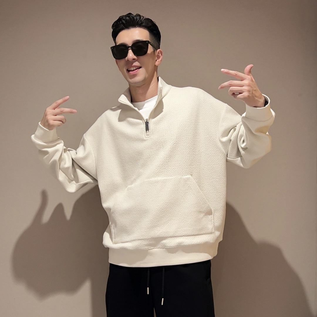 秋冬新款450g重磅日系保暖立领半拉链卫衣高级慵懒感纯色休闲外套