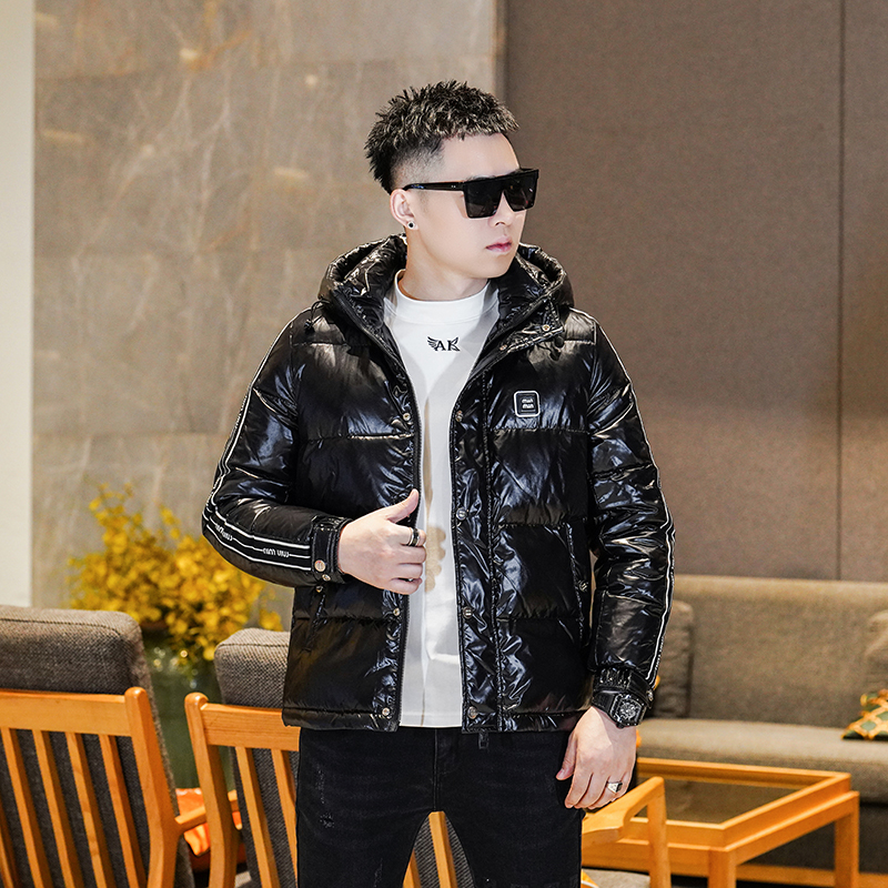 高端潮牌亮面加厚防寒白鸭绒男士羽绒服2025新款连帽保暖外套冬季