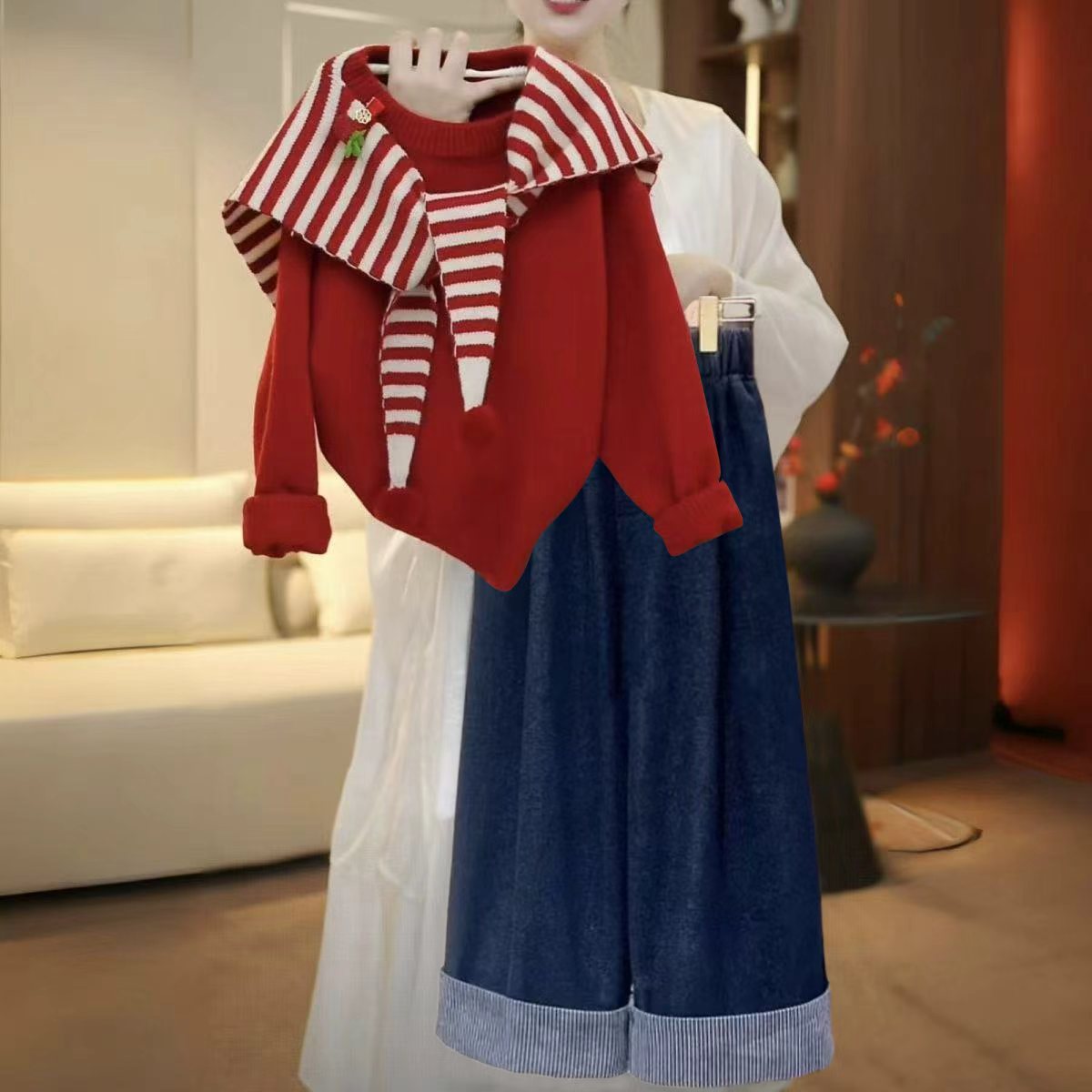 女童秋装新款2025秋款女宝韩版休闲洋气时尚毛衣披肩裤子三件套