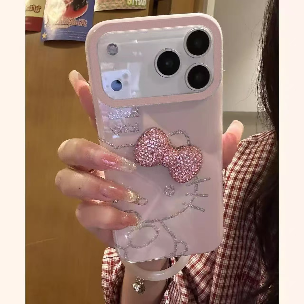 闪粉蝴蝶结KT猫适用苹果17Promax手机壳16可爱15新款14少女13/12