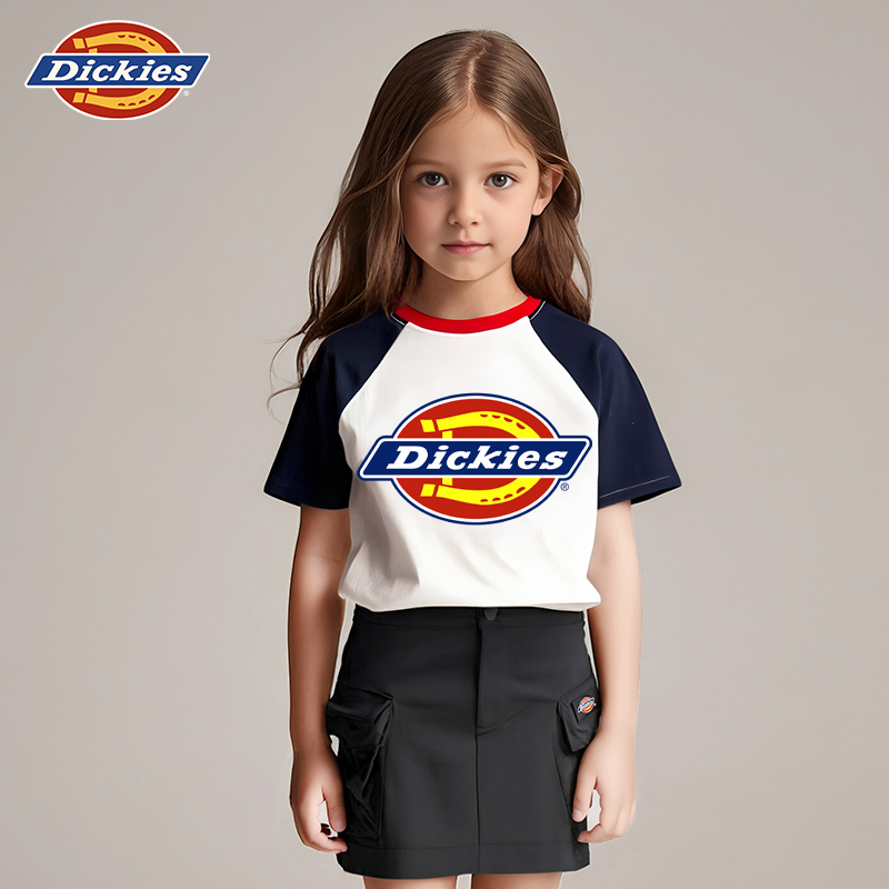Dickies儿童童装春夏拼接纯棉短袖t恤大小童透气印花半袖夏季百搭