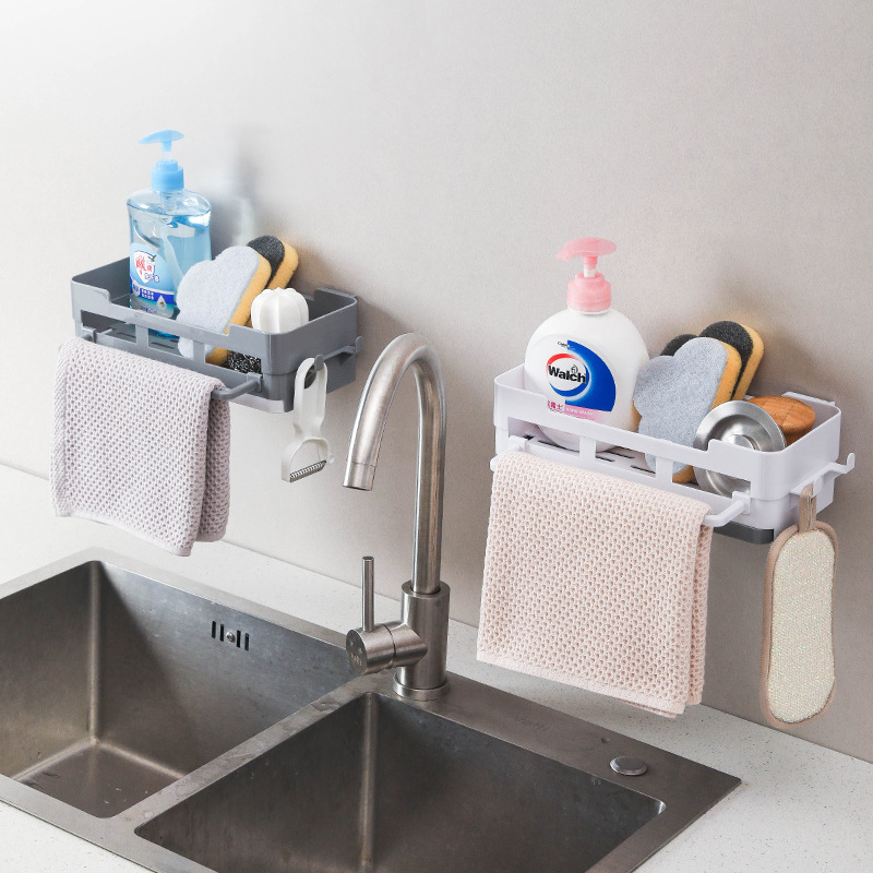 抹布架厨房收纳架免打孔置物架壁挂式调料架子家用沥水篮水槽神器