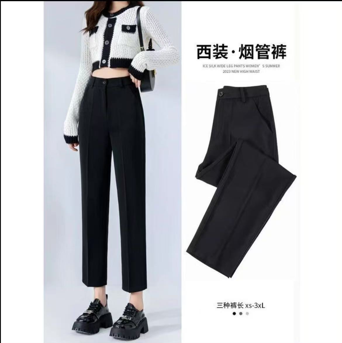 显瘦西装裤女2025春秋新款高腰直筒百搭休闲法棍裤黑色九分裤长裤