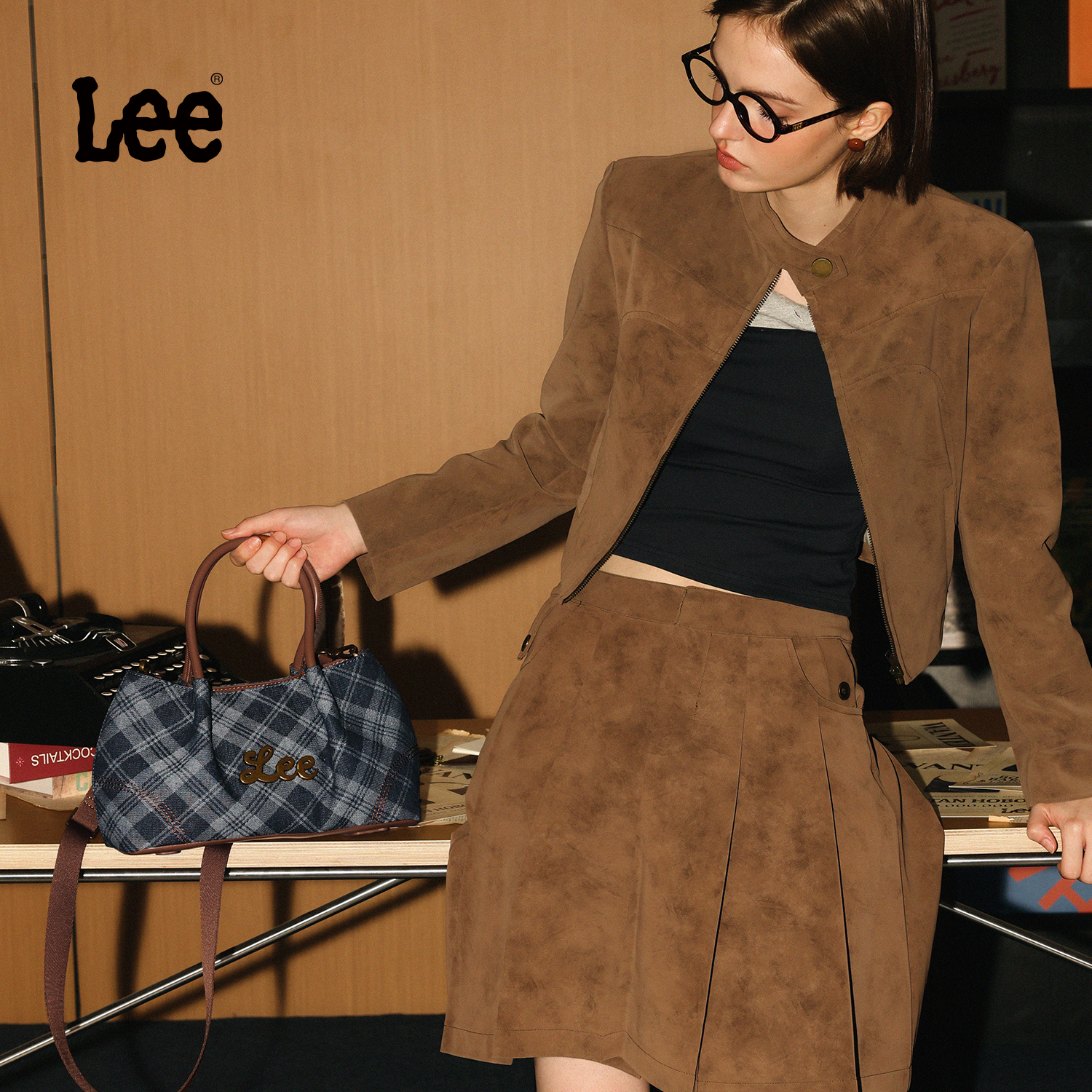 Lee2025新款格纹饺子包女士秋冬日常上班手提包通勤百搭托特包包