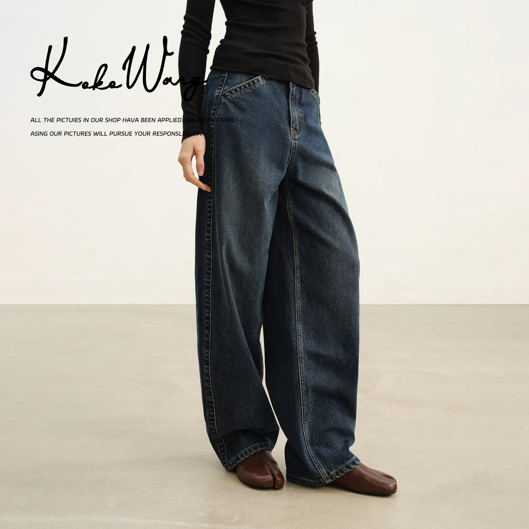 KOKOWANG秋冬前进火山岩水洗复古显瘦百搭牛仔裤N0345H28K05