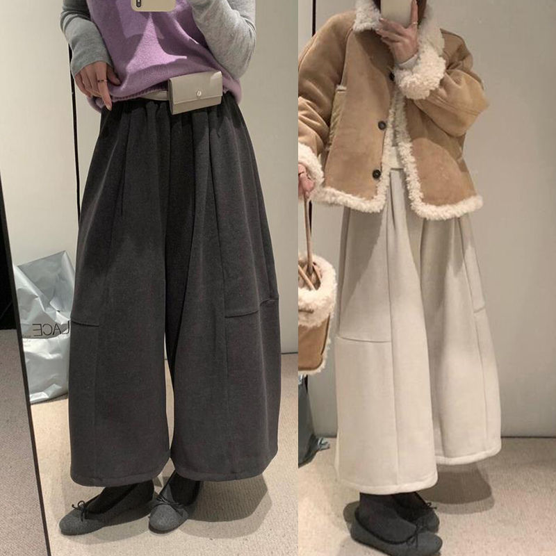 秋冬加绒宽松九分裤奶奶裤女韩版慵懒加厚百搭显瘦高腰卫裤休闲裤