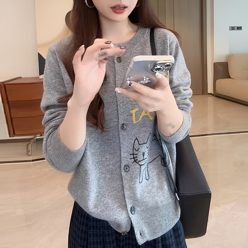 2025春秋季新款女士时尚复古拼接毛针织开衫休闲减龄气质显瘦外套