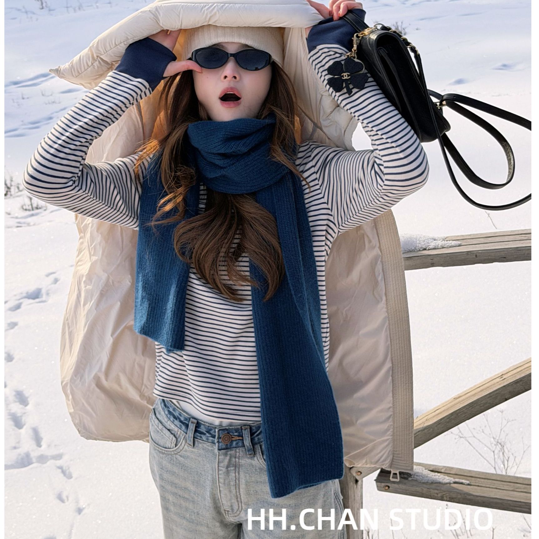 HH.CHAN“航海T”撞色拼接设计感经典条纹软糯百搭长袖T HH53D40895