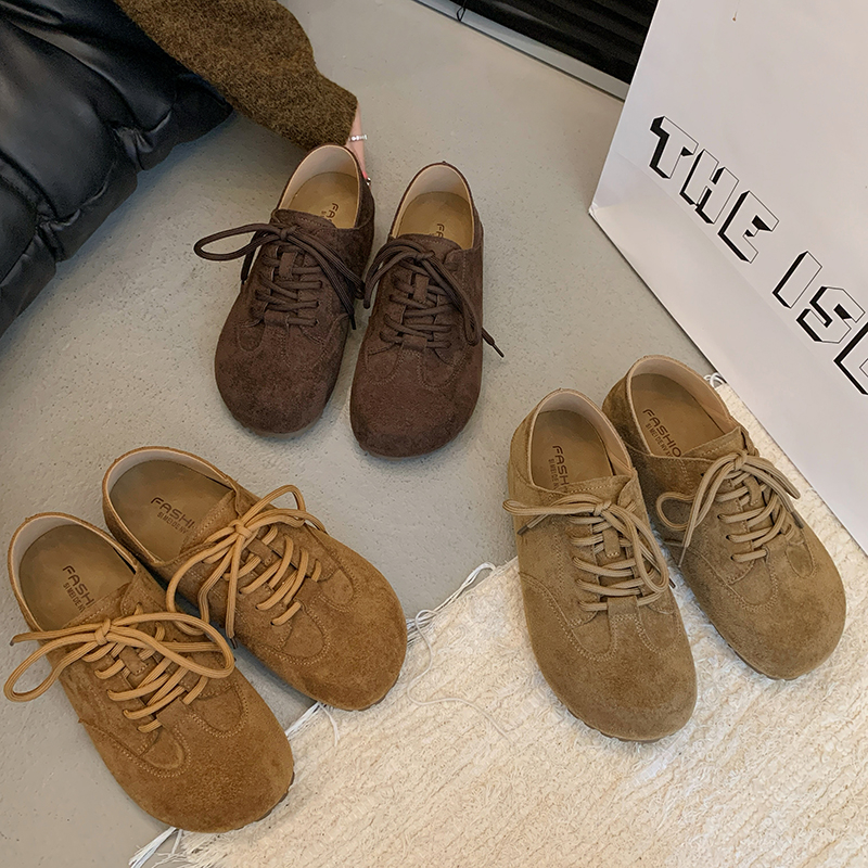 内增高复古德训鞋女款2025新款平底休闲鞋真皮系带两穿软底勃肯鞋