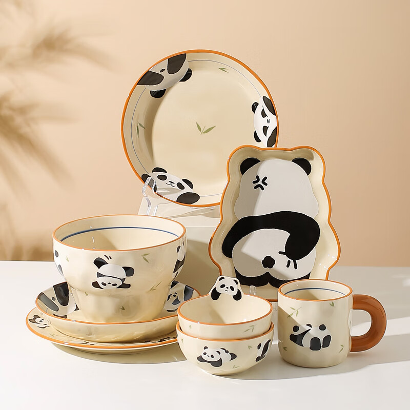 川岛屋熊猫碗家用2025新款高颜值餐具可爱儿童米饭碗陶瓷面碗盘子