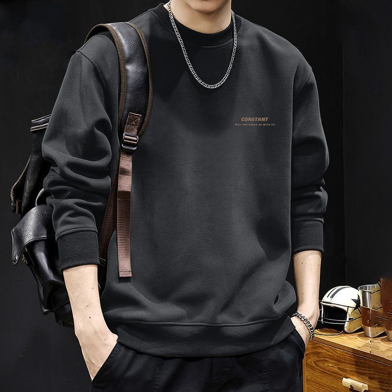 郦狼简约潮牌ins秋冬季新款日系卫衣男加绒加厚圆领套头上衣外套