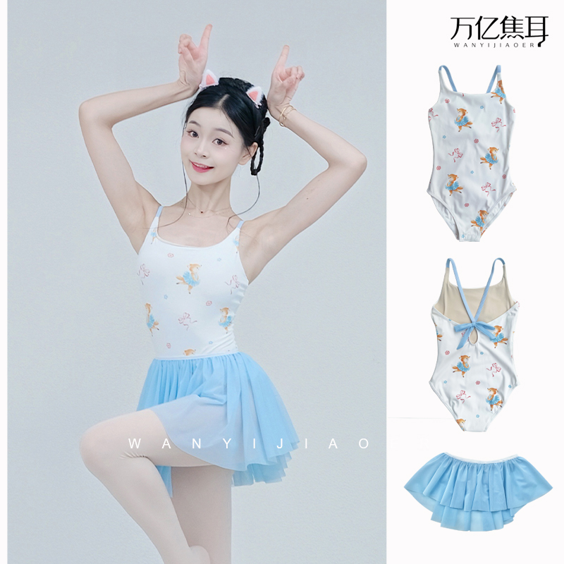 趣味原创印花爱跳舞的小狐狸吊带蝴蝶结成人芭蕾中国舞蹈练功服